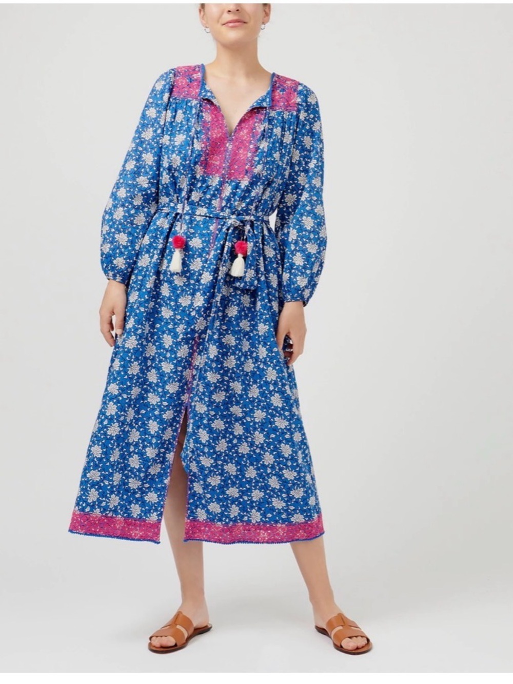 J. Crew Blue Floral Maxi Dress with Pink Trim ptp 19 1/2 $168 online